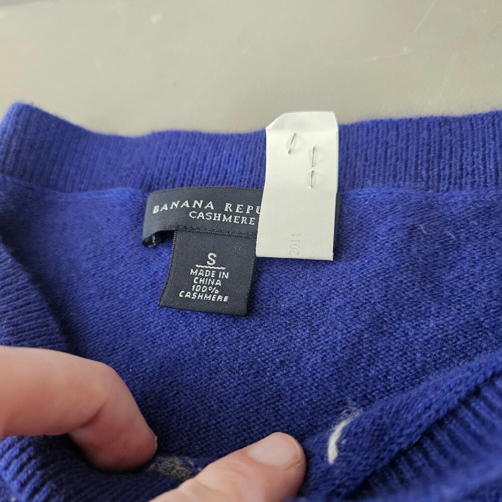 Banana Republic Blue Cashmere Argyle Preppy Sweater Size Small - Picture 5 of 7